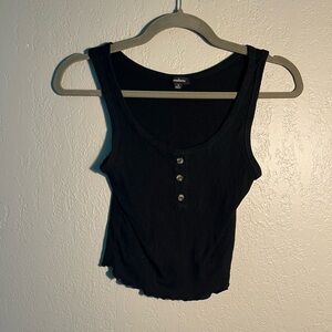 Ambiance Black Fitted Crop Tank Top SZ S Sleeveless Petite Summer Wear Button-Up